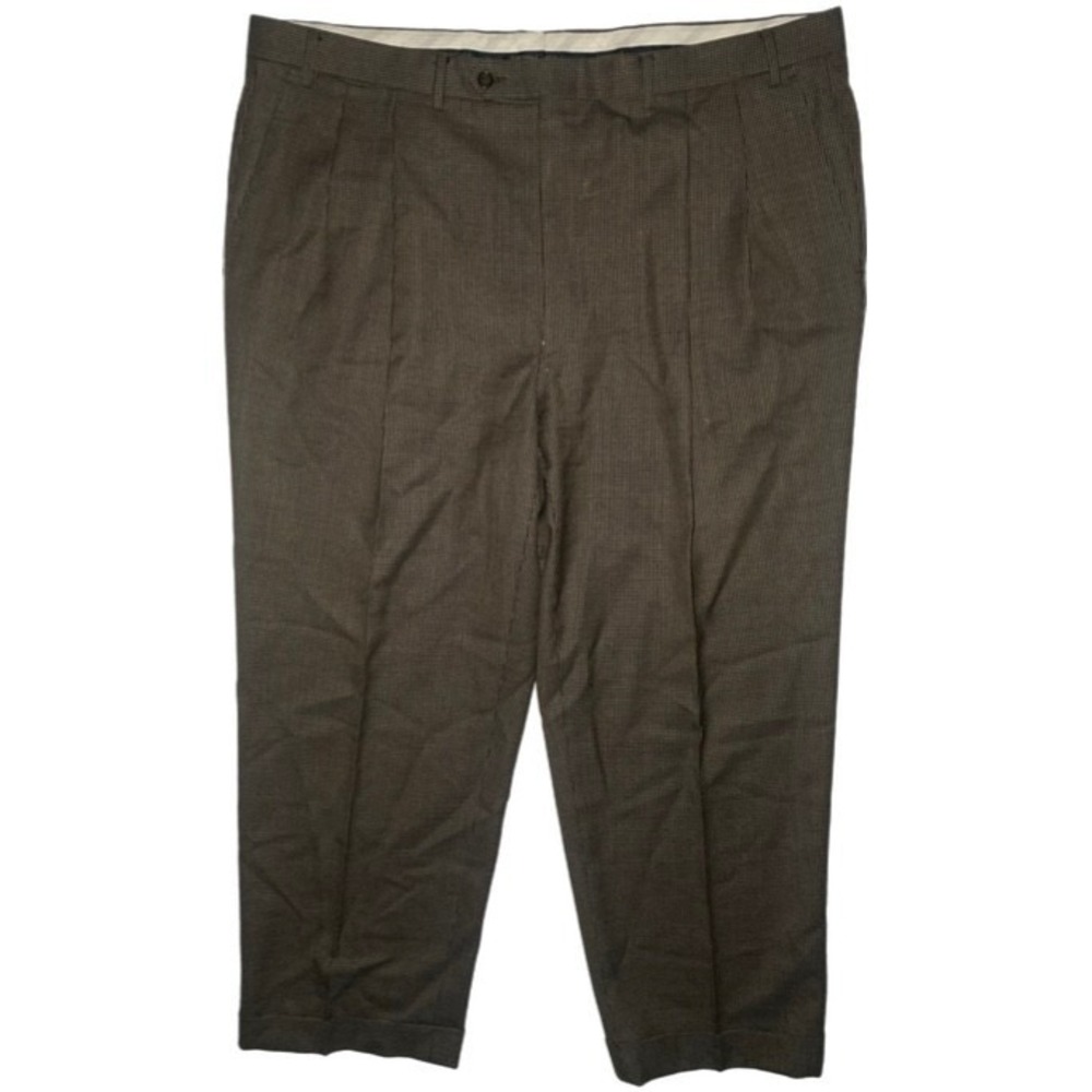 Canali Pants Mens 2XL 40x27 100% Wool Trousers Cuffed Pleated Houndstooth Brown